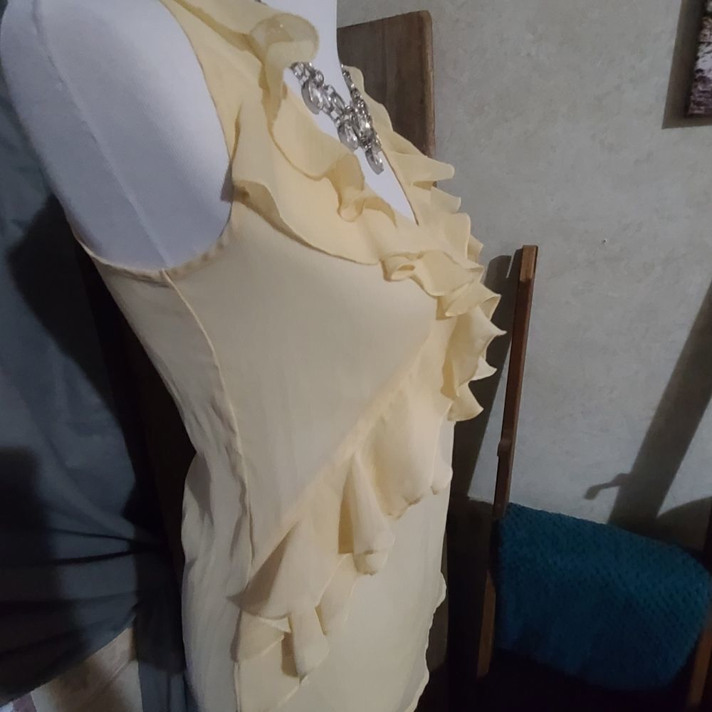 Maurices Sheer Pale Yellow Ruffle Shirt - Picture 3 of 4